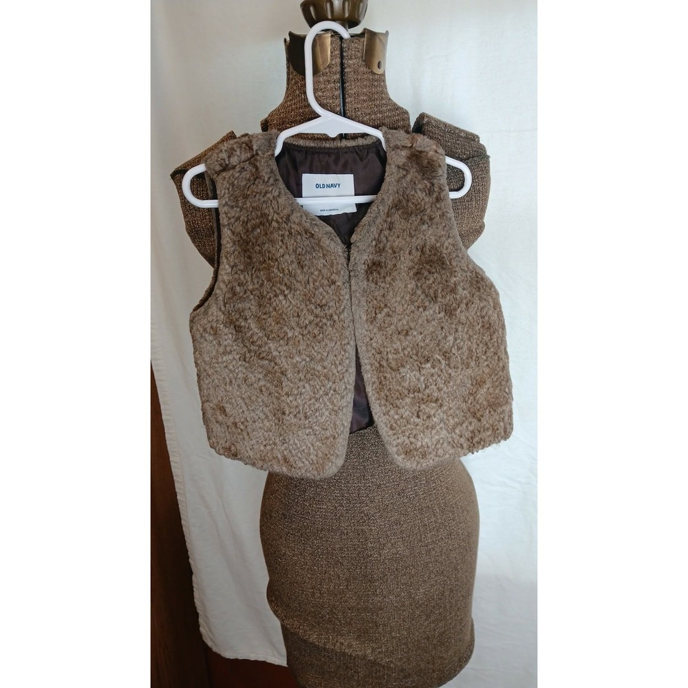 Old Navy Girls Brown Faux Fur Vest Size 4T Sleeveless Open Front Cropped Jacket
